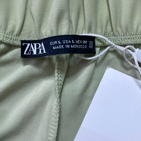 Zara NWT Pull-On Jogger Pants Size L Sage Green High Waisted Stretch Relaxed Fit - Picture 6 of 7